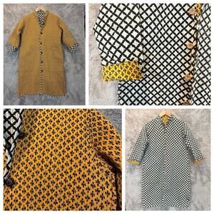 African Reversible Quilted Long Duster Overcoat Trench Coat Buttons Ankara M